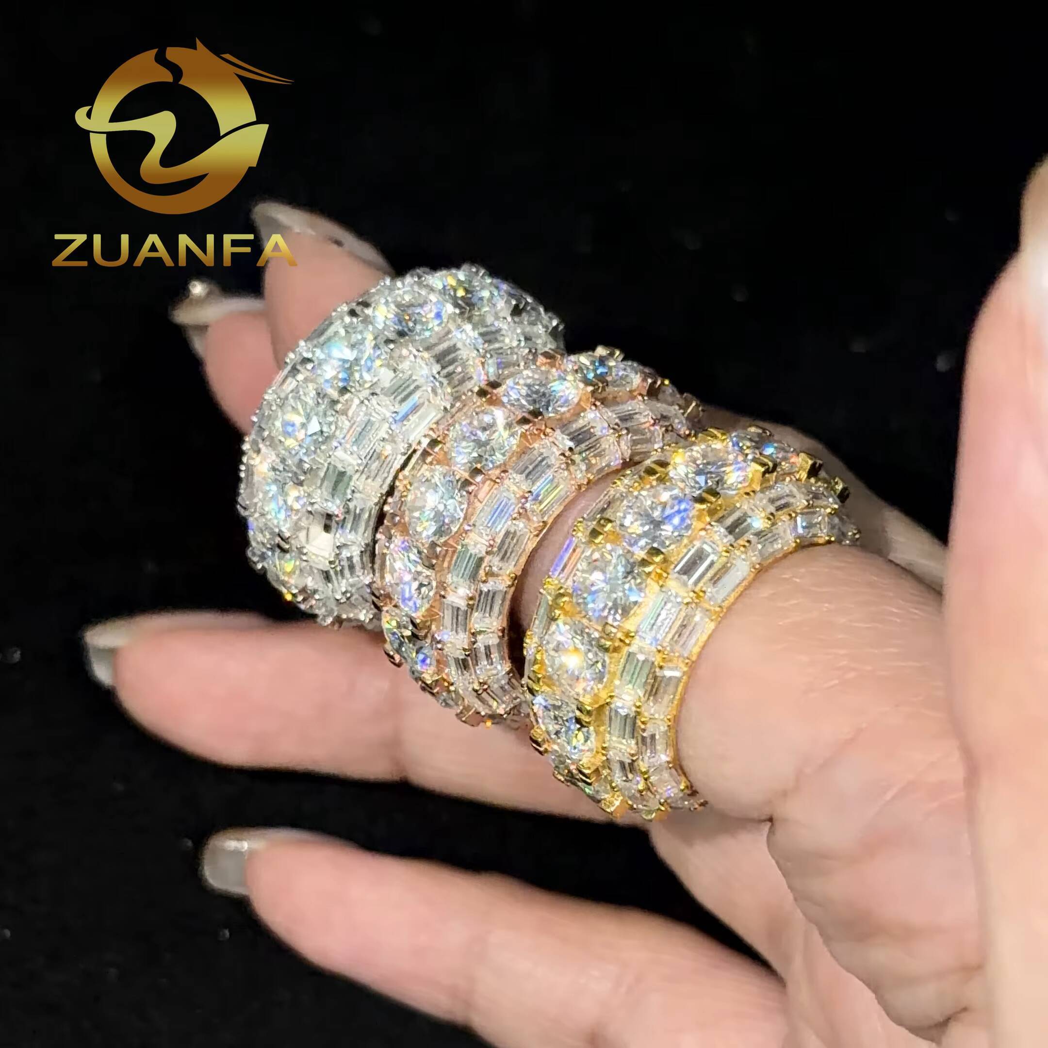 Iced Out Jewelry 925 Sterling Moissanite Silver Hip Hop Ring Mens Cuban Moissanite Ring for Men Pass Diamond Tester