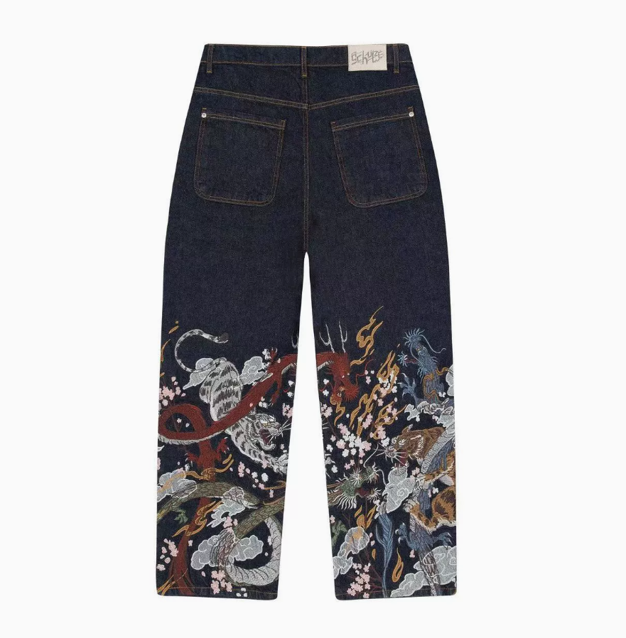 Men's Jeans Fashion Stretch Man Retro Plum Blossom Printed Straight leg Pants for Men and Women, Versatile and Personalized Street Trendy Jeans