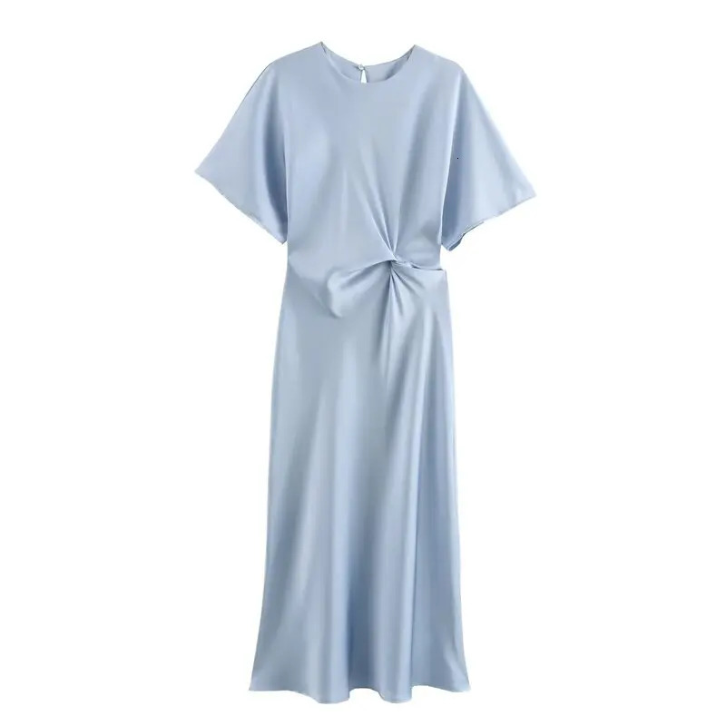 Fall 2024 Womens Silk Satin round Ne ort Sve Dr Ele Faionable Single Piece Precision Cut 260421banjia - view 5