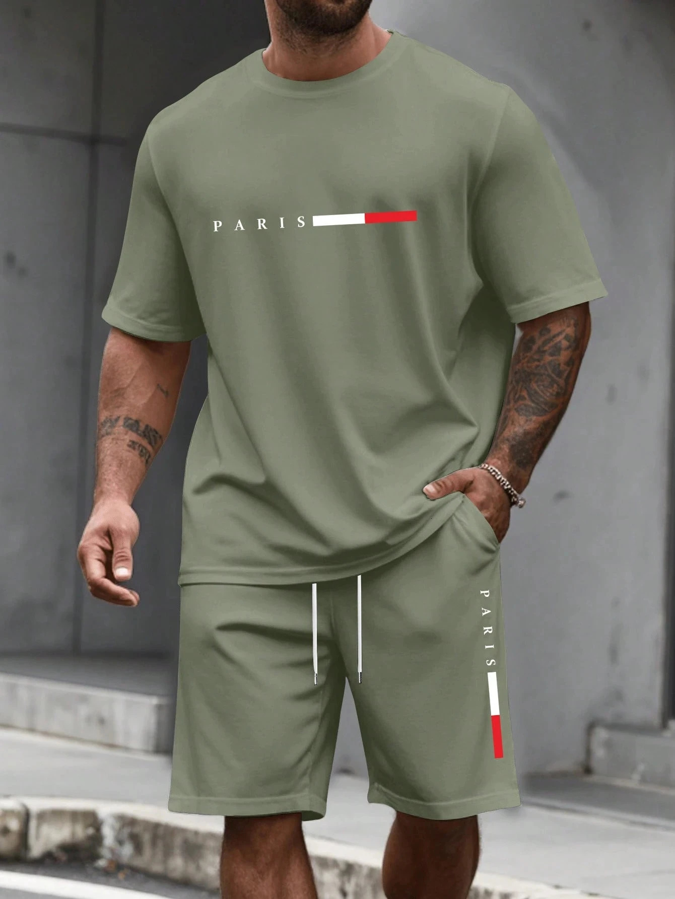 Mens Tracksuit 2 Piece O-neck Short Sleeve Shirt Shorts Set Mens Running Suit Plus Size T shirts Man Clothing Summer T-shirt 260420