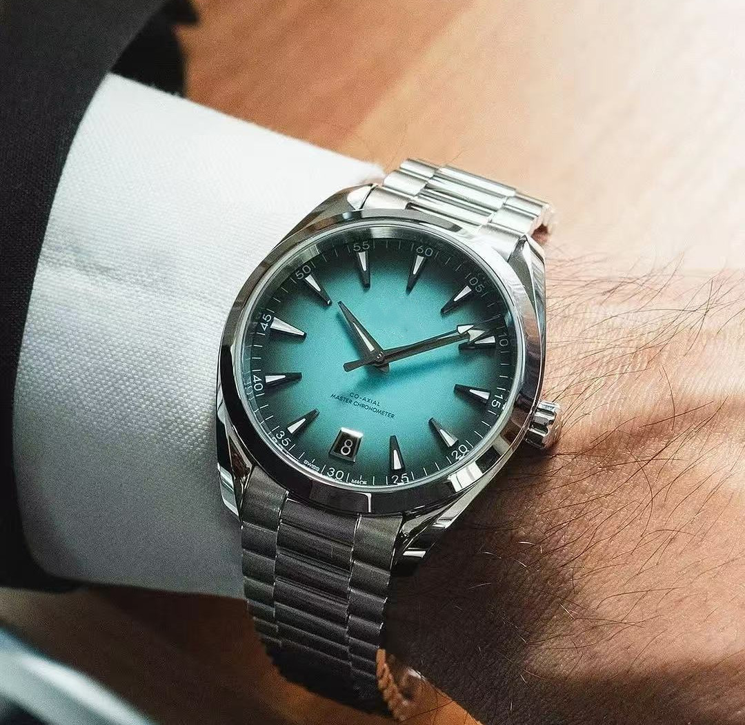 Men's wristwatch automatic mechanical men's gift 41mm turquoise color ceramic bezel
