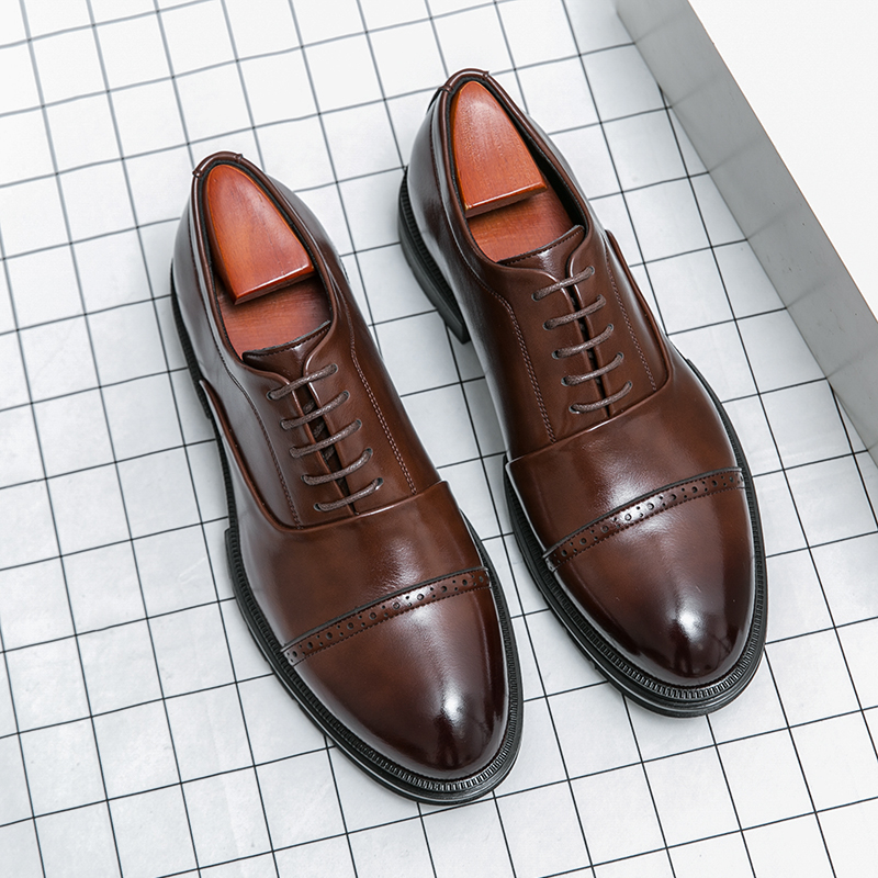 Classic fashion trend high-end three piece leather shoes men's thick soled height increasing business formal casual leather shoes plus size