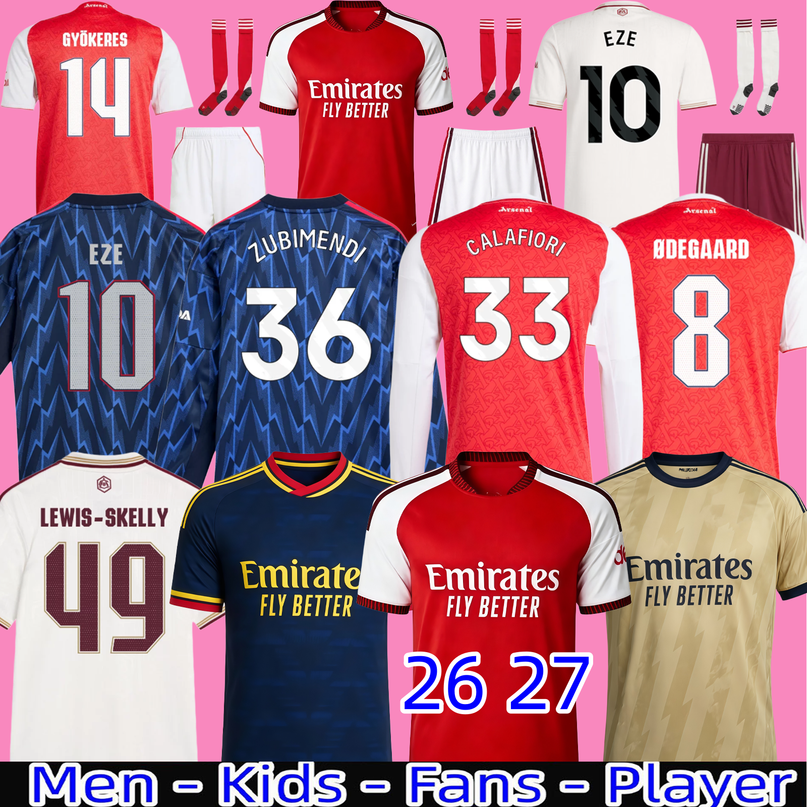 25 26 27 CALAFIORI soccer jerseys RICE SAKA Fans Player MADUEKE ZUBIMENDI 2025 2026 football shirt Men Kids ODEGAARD SAMBI VIEIRA Gyokeres HAVERTZ Lewis-Skelly EZE