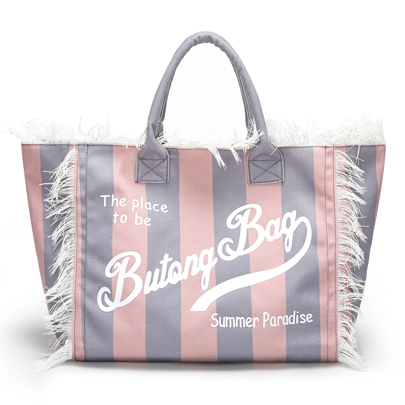 Designer Bag 2025 Saint Barth New Women's Large Capacity Fashion Horizontal Striped Dark Blue Tassel Beach Tote Bag