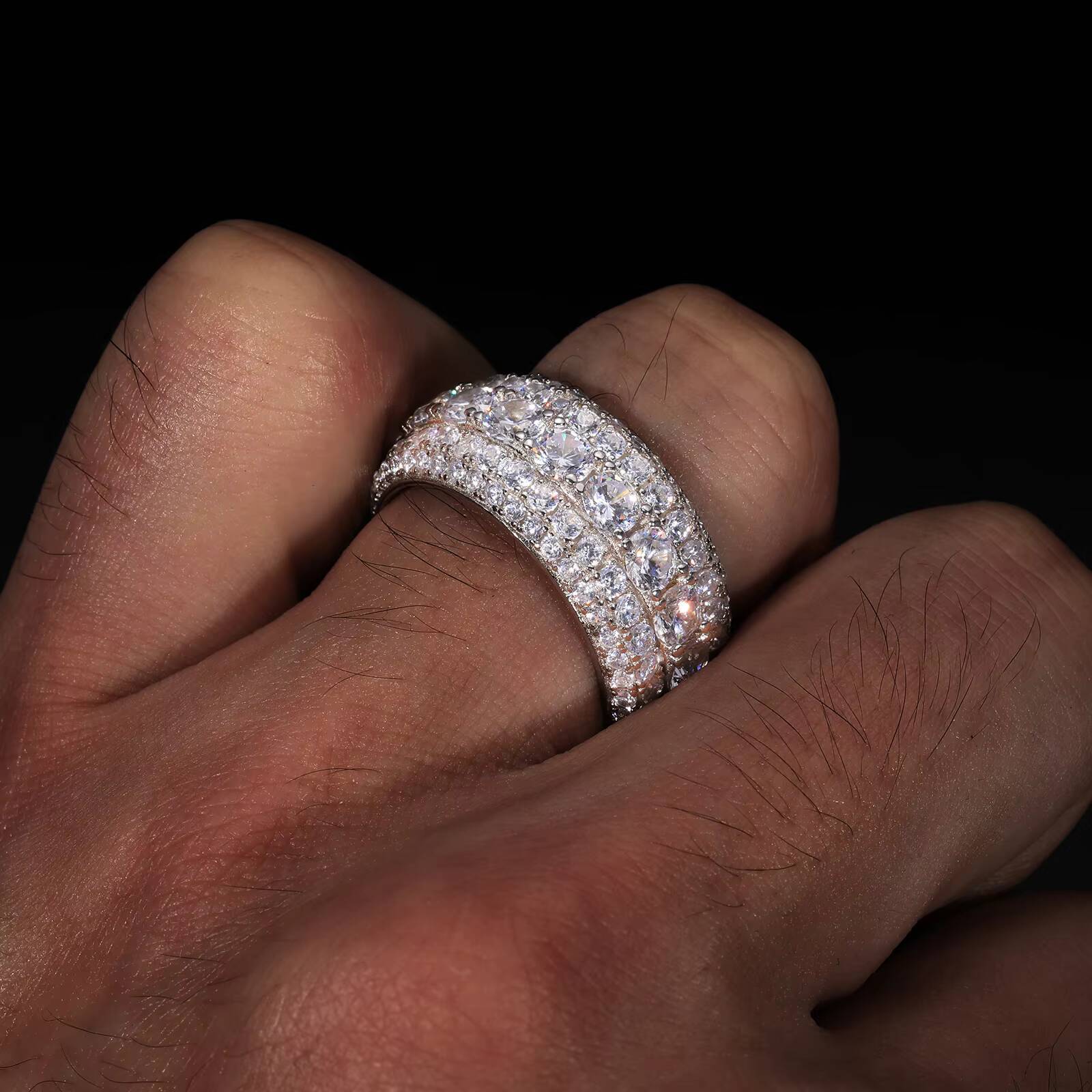 4mm/03ct Custom VVS1 D Color Moissanite Hip-Hop Bling Jewelry Rings GRA Certified 925 Sterling Silver