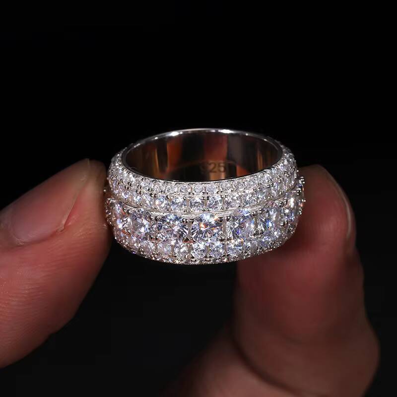 Hip Hop Jewelry 925 Sterling Silver Rhodium Plated Luxury Pave VVS Moissanite Multi Layer Iced Out Wedding Ring for Mens