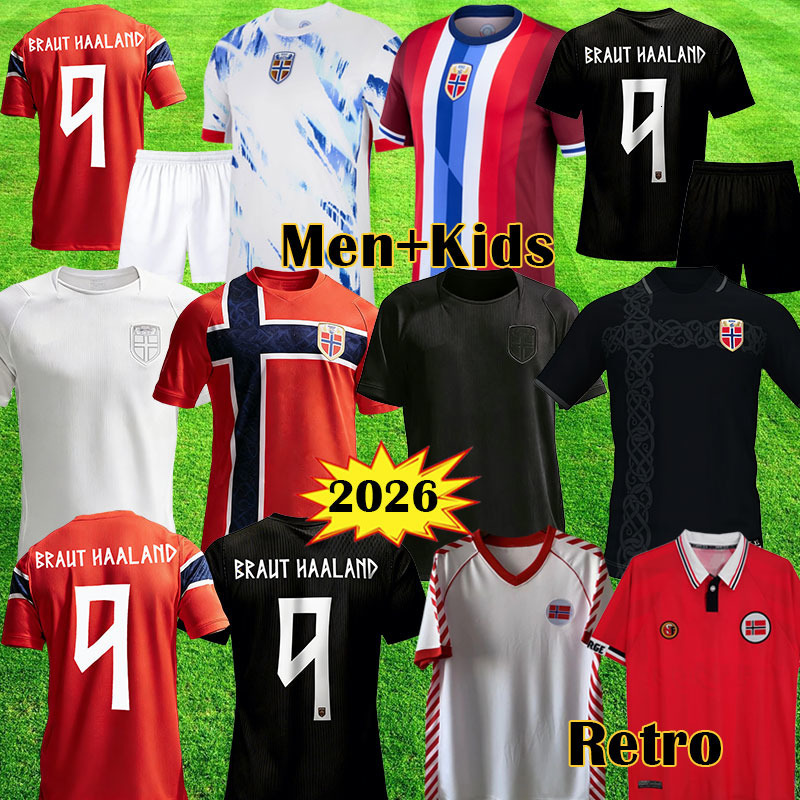 Norway 2026 World Cup Soccer Jersey BRAUT HAALAND Odegaard STRAND LARSEN 24 25 26 27 SOLSKJAER 1998 2000 Vintage Norway away third football shirt Retr