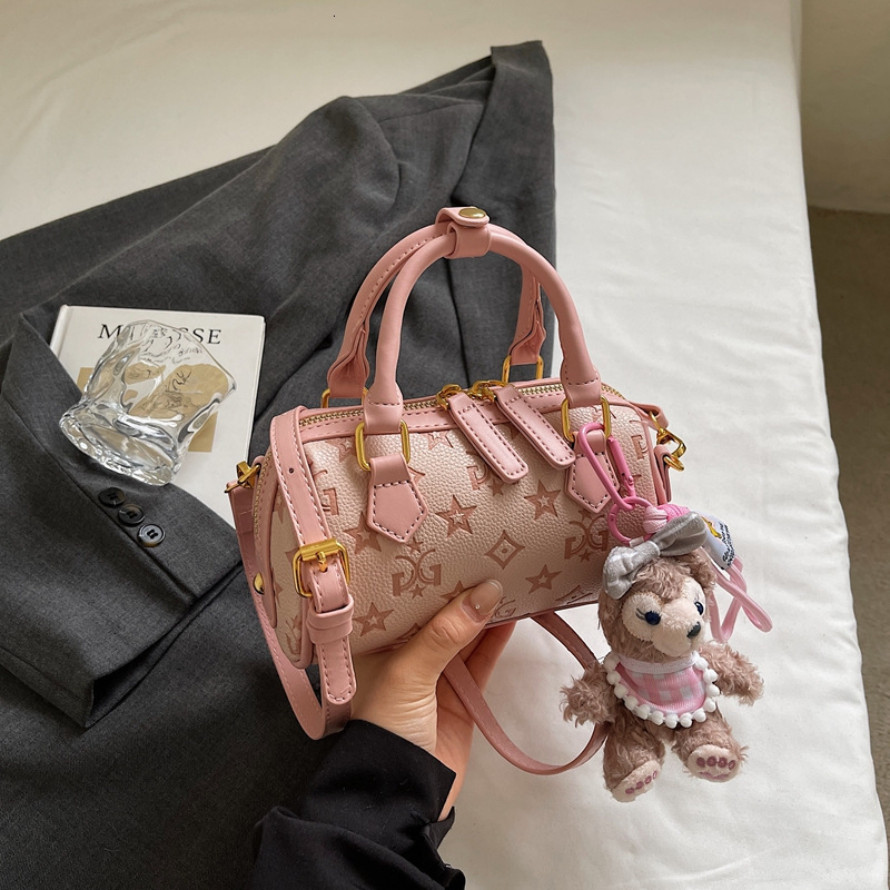 Elegant Luxury High-End Cherry Blossom Pink Embossed Boston for Women 2026 New Sweet Handbag Shoulder Crossbody Bag