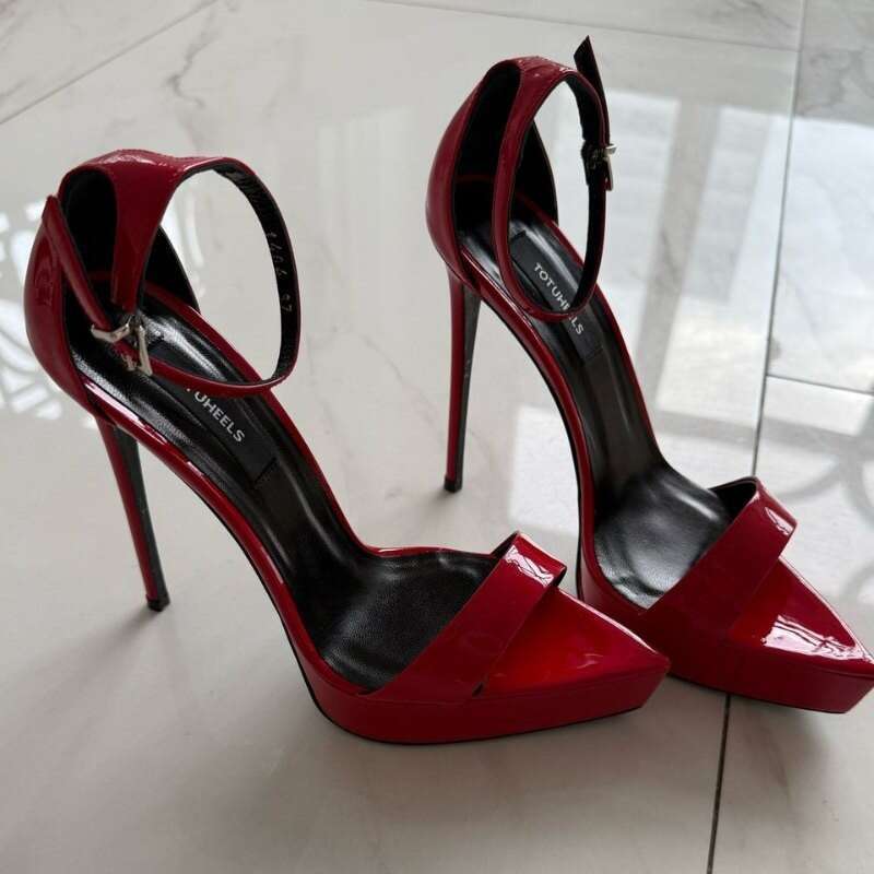 Women 2026 European And American Light Luxury Fashion Sandals Pointed Toe Platform Roman Buckle Stiletto Heel Party High Heels