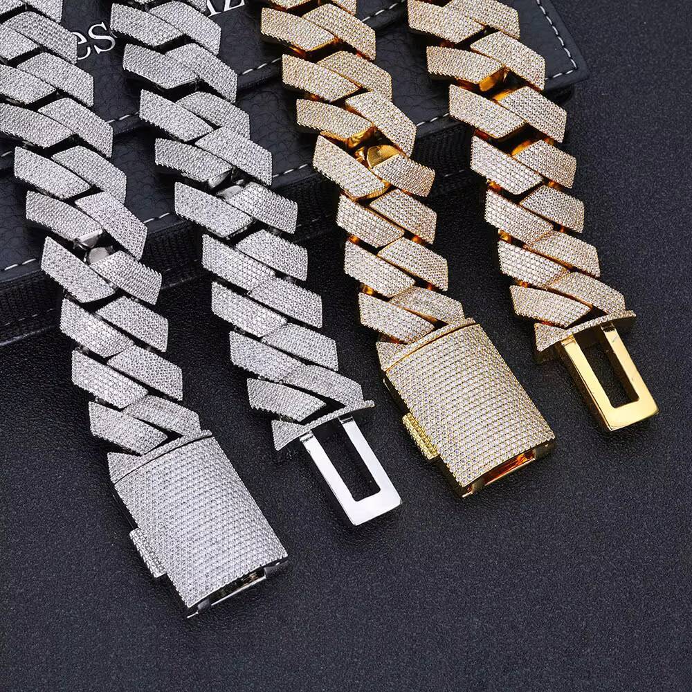 Hip Hop 25mm Chunky Cuban Chain Bracelet Full Iced Fine Jewelry Gold Plated Diamond Prong Cuban Bracelets for Men and Women