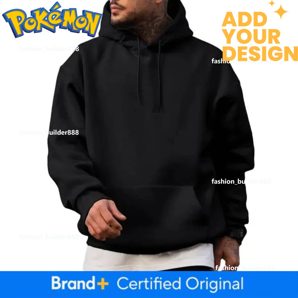 Mimikyu Graphic Print Oversized Cotton Blend Hoodie, Men's Long Sleeve Anime Hooded Sweatshirt, Casual Daily Outfit, O-Neck Pullover - view 5