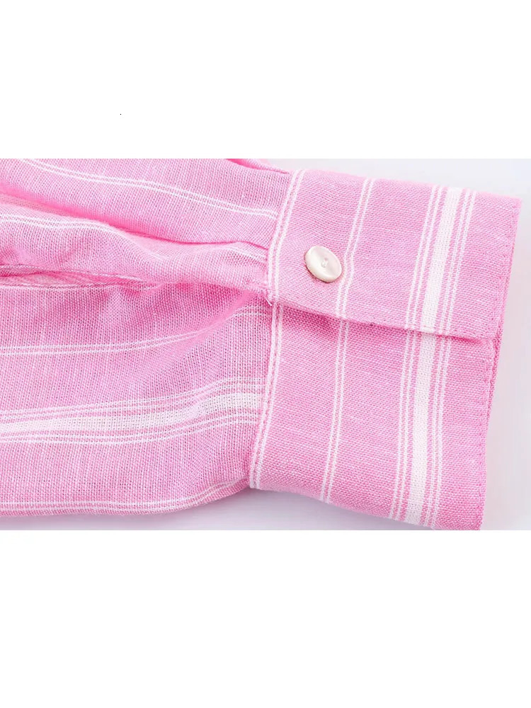 HH Women Fashion Skirt Suit Pink Stripes Long Sleeves Lapel Single Breasted Casual Shirt TopZipper Splicing Pleated Long Skirt 260420