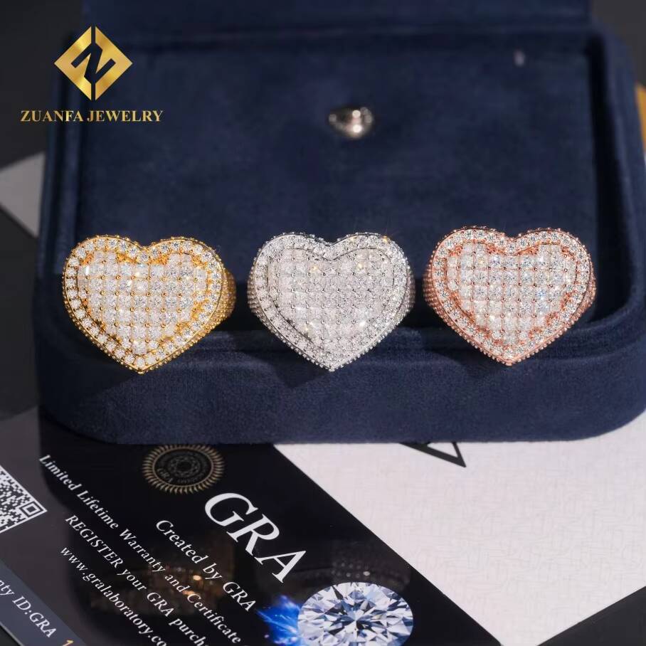 Hip Hop Fine Jewelry Iced Out Moissanite 925 Sterling Silver Full Moissanite Hearts With Shape Diamond Rings for Men