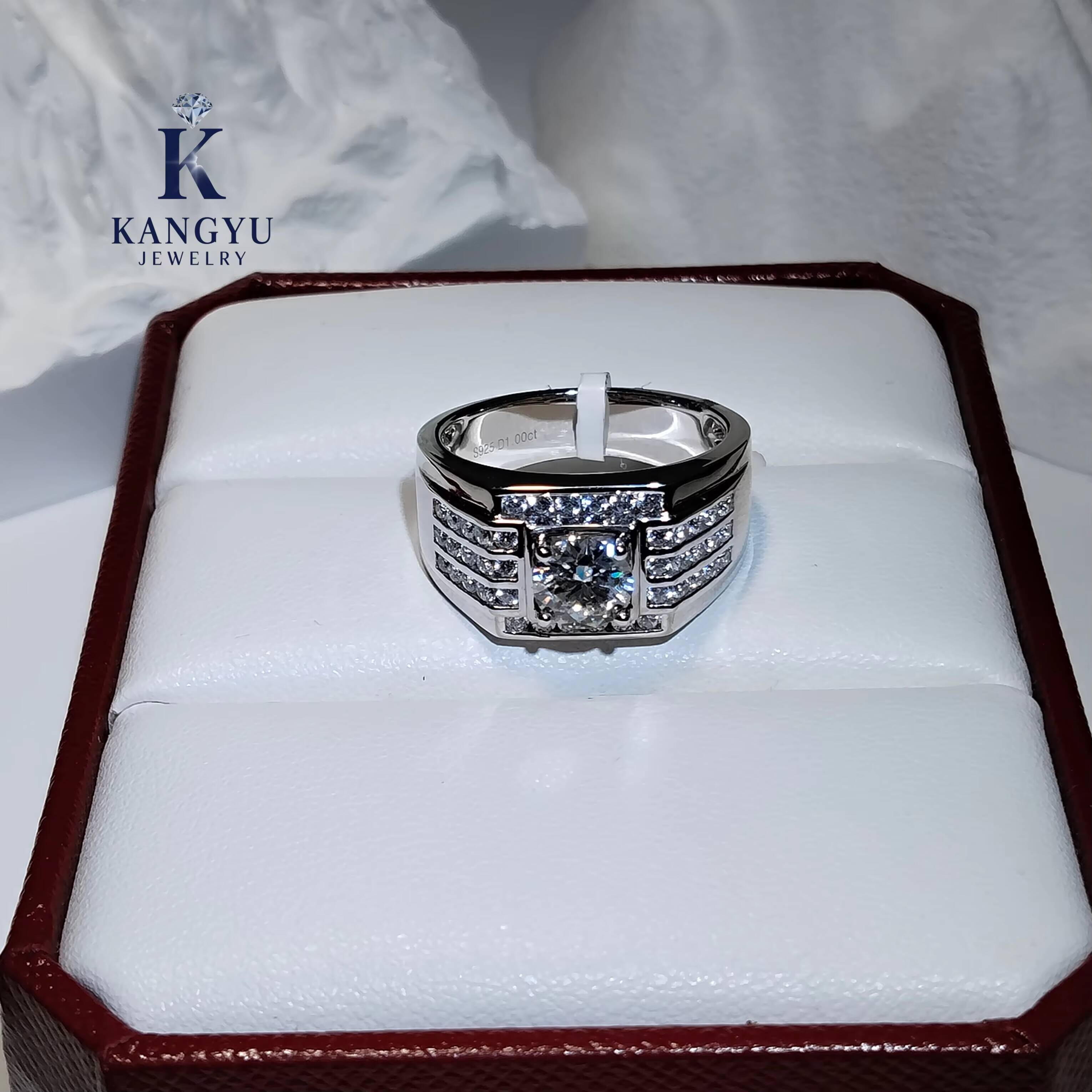 Mens 925 Sterling Silver Moissanite Ring Hip Hop Style Iced Out Bling Passes Diamond Tester