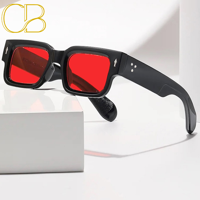 Retro Thick Leg Square Frame Sunglasses Men Women Popular Brand Small Rice Nail Sun Glasses Black Yellow Glasses Summer Beach Anti Blue Light Blocking