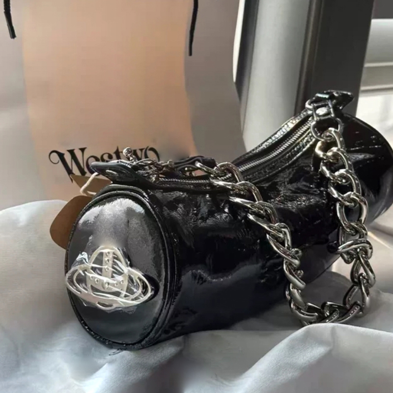 Cylinder Cindy Bag Designer Luxury High Quality Classic Retro Saturn Logo Y2K Punk Girl Chain Shoulder Bag For Casual Fashion Practical For Commuting And Parties
