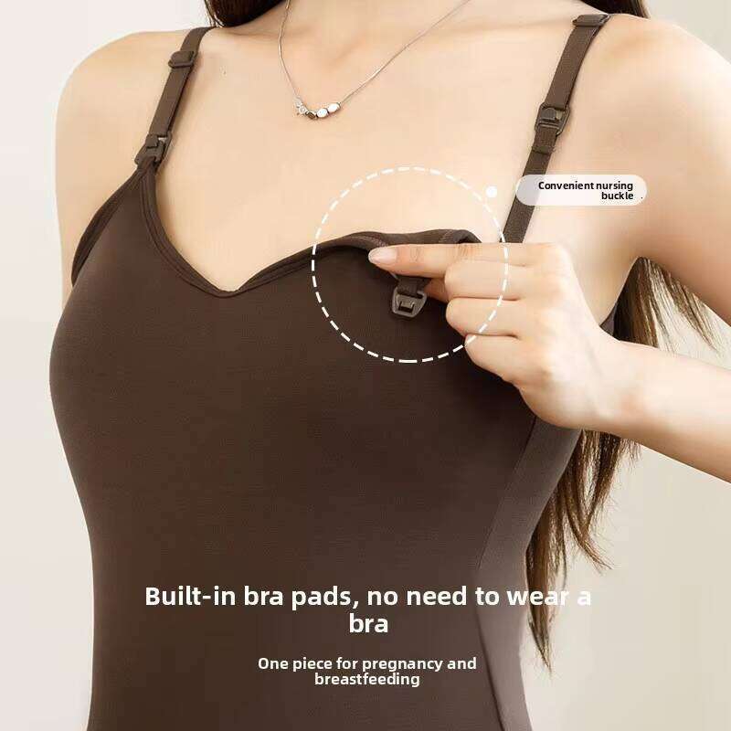 1729 Plus-Size Nursing Camisole Straps Postpartum Feeding Viscose Solid Pattern Base Layer For Chubby Girls Women's Tank Top