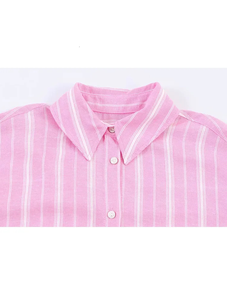 HH Women Fashion Skirt Suit Pink Stripes Long Sleeves Lapel Single Breasted Casual Shirt TopZipper Splicing Pleated Long Skirt 260420