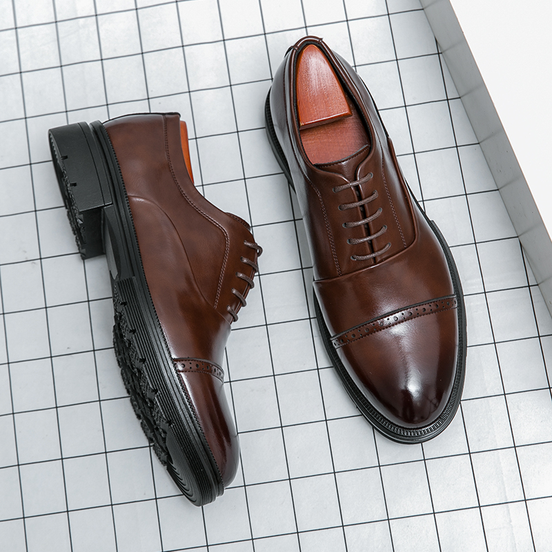 Classic fashion trend high-end three piece leather shoes men's thick soled height increasing business formal casual leather shoes plus size