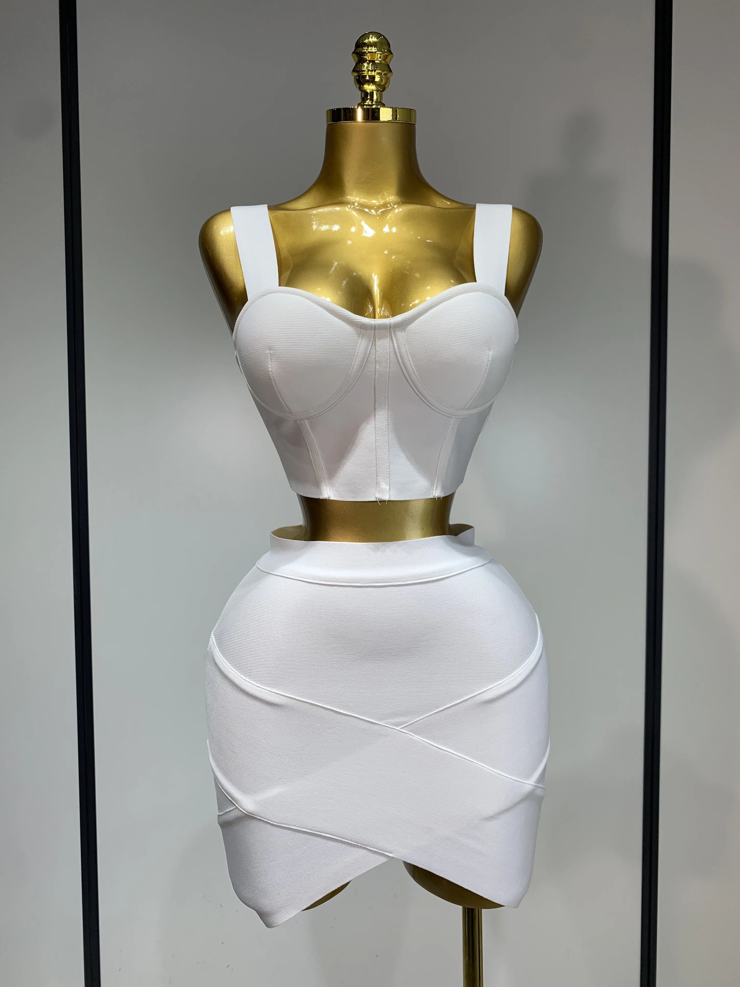 Women Sexy Top Short Skirt Bodycon Bandage Two Pieces Sets White Black Evening Party y Birthday Outfit Nightclub Suits 260420