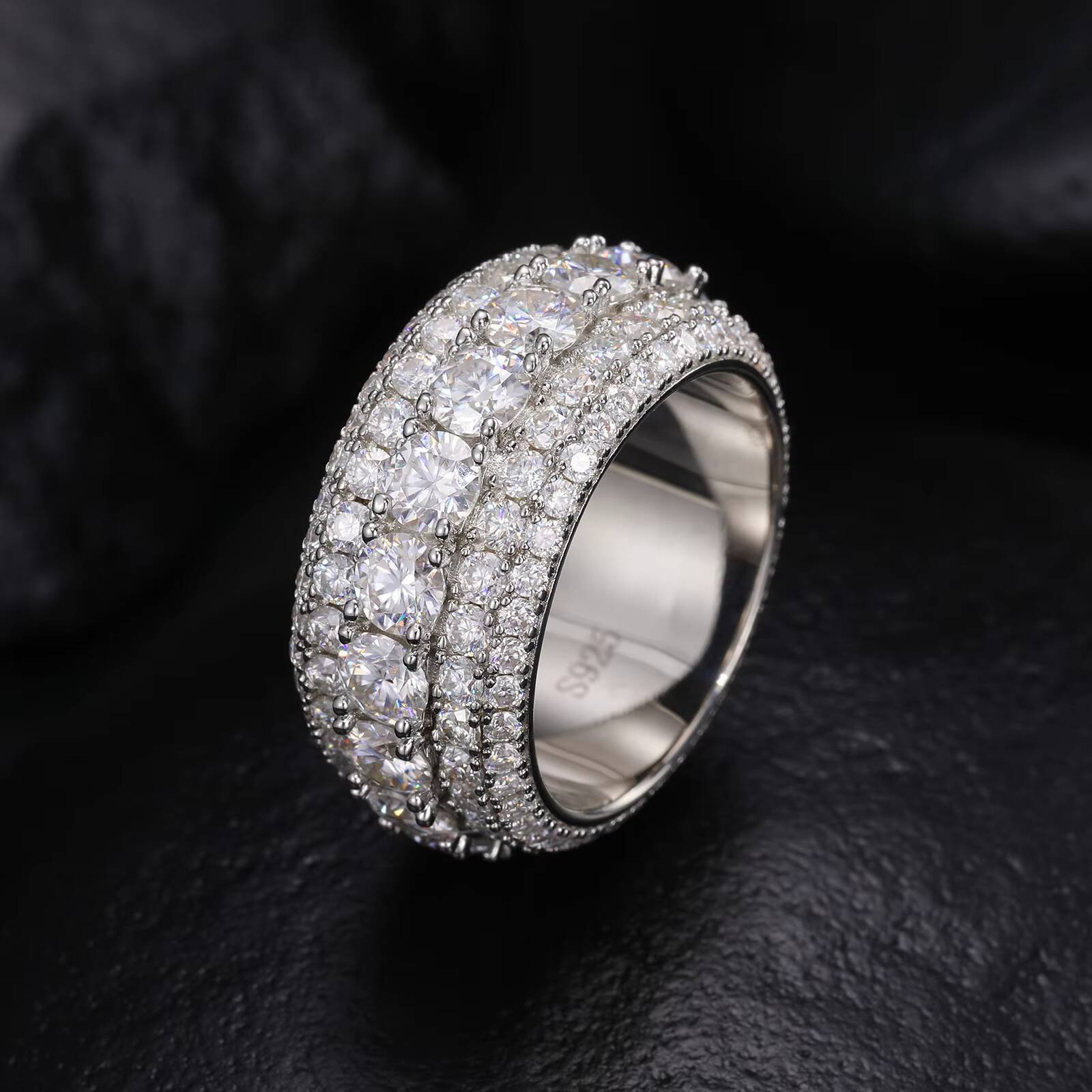 4mm/03ct Custom VVS1 D Color Moissanite Hip-Hop Bling Jewelry Rings GRA Certified 925 Sterling Silver