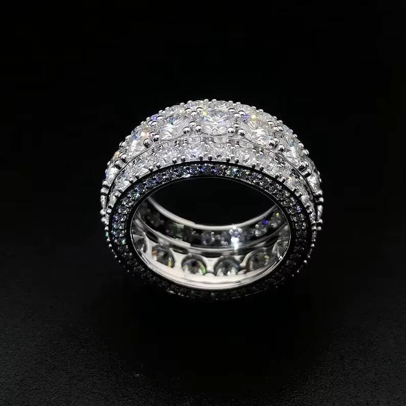 Pass Diamond Test 925 Sterling Silver with Moissanite Diamond Mens Ring Hip Hop Jewelry Rapper Moissanite Band Ring