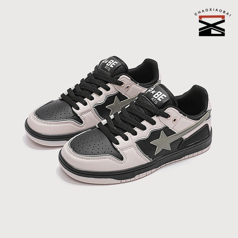 chao xiao bai Free Shipping Unisex Multi-colored Star Design Flat Sneakers - Low Top Skate Style Shoes