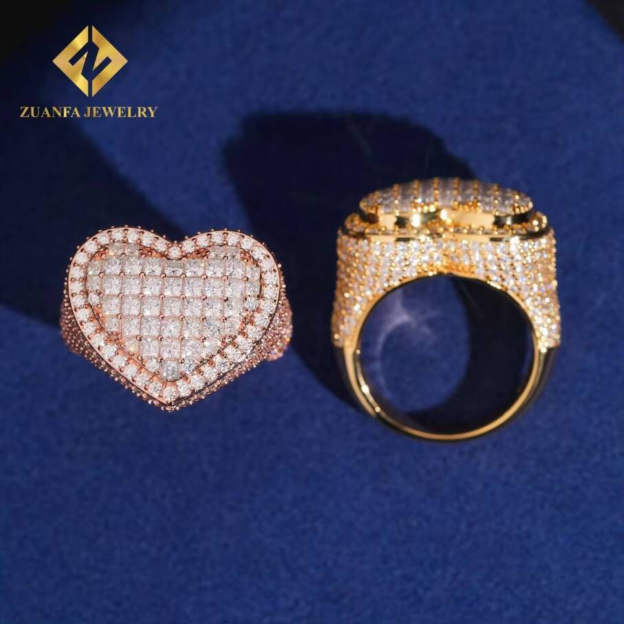 Hip Hop Fine Jewelry Iced Out Moissanite 925 Sterling Silver Full Moissanite Hearts With Shape Diamond Rings for Men
