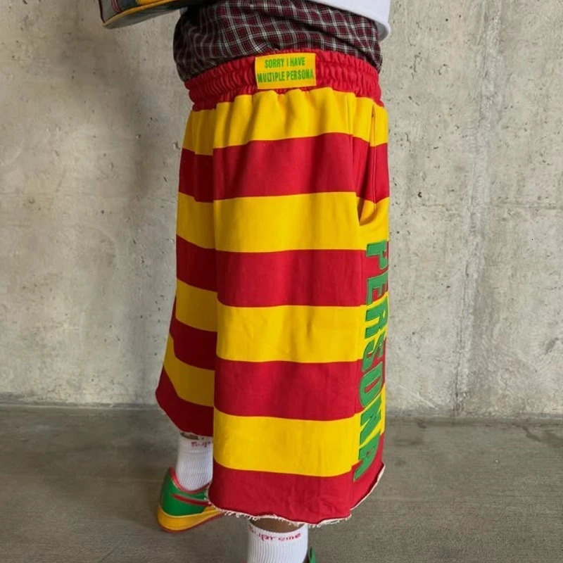 American Drawstring Stripe Knit Capris Shorts, Men's Y2K Casual Vacation Sweatpants Shorts - view 7