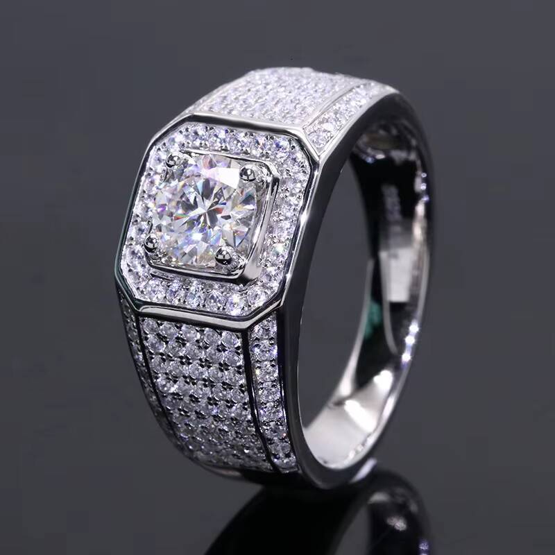 Free Shipping Fashion Men Ring Customized 14k Solid White Gold 1ct 2ct 3 Carats Super White Moissanite Gold Ring for Man