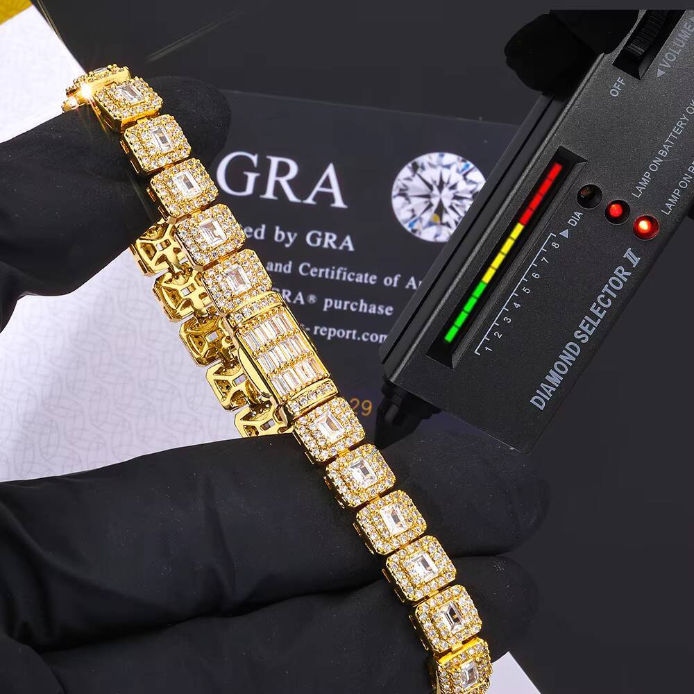 NUOYA 925 Silver Hip Hop Bracelet Iced Out Tennis Chain Mixed Baguette Round Cut VVS Moissanite Fine Jewelry for Women