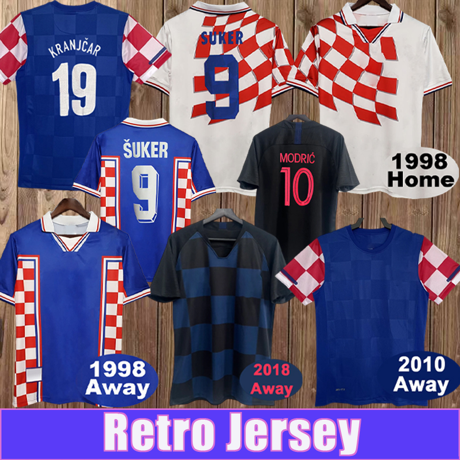 1998 SUKER Mens RETRO Soccer Jerseys National Team 2010 KRANJCAR Away 18 MODRIC Away Football Shirt Short Sleeve Adult Uniforms