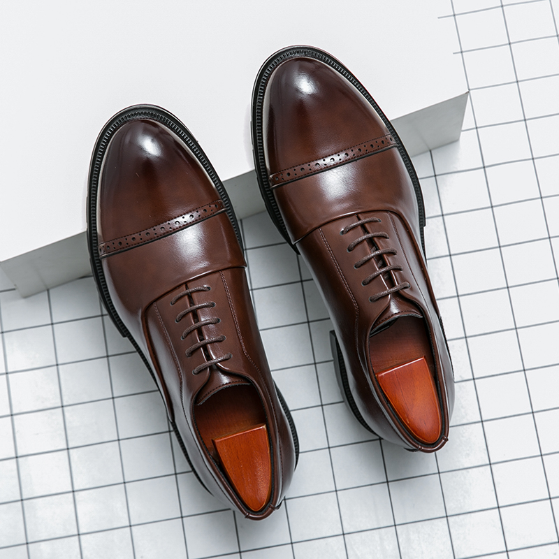 Classic fashion trend high-end three piece leather shoes men's thick soled height increasing business formal casual leather shoes plus size