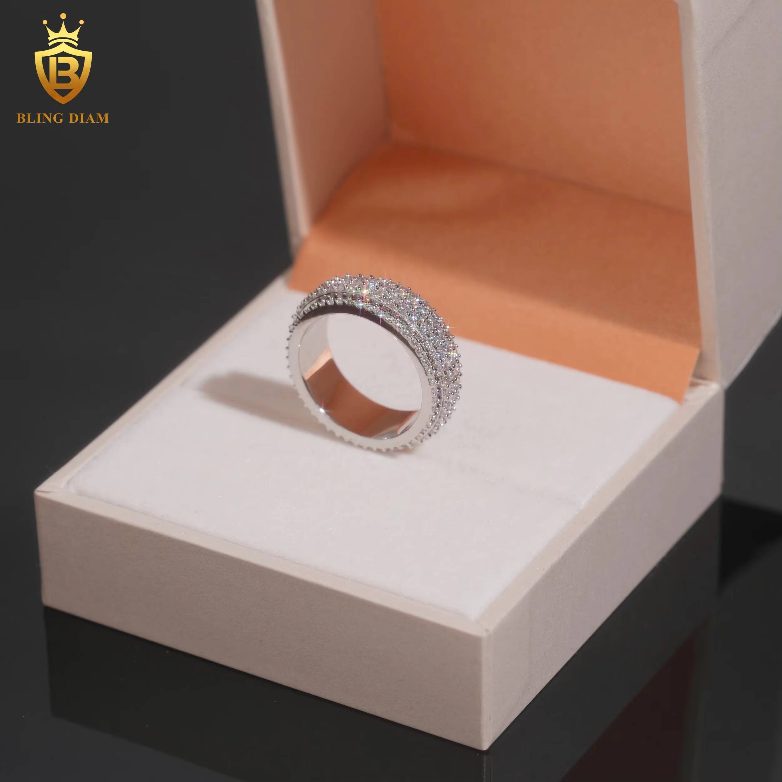 VVS Moissanite Diamond Hip Hop Sterling Silver 925 Buss Down Hip Hop Iced Out Fine Jewelry Moissanite Rings Iced Out Ring