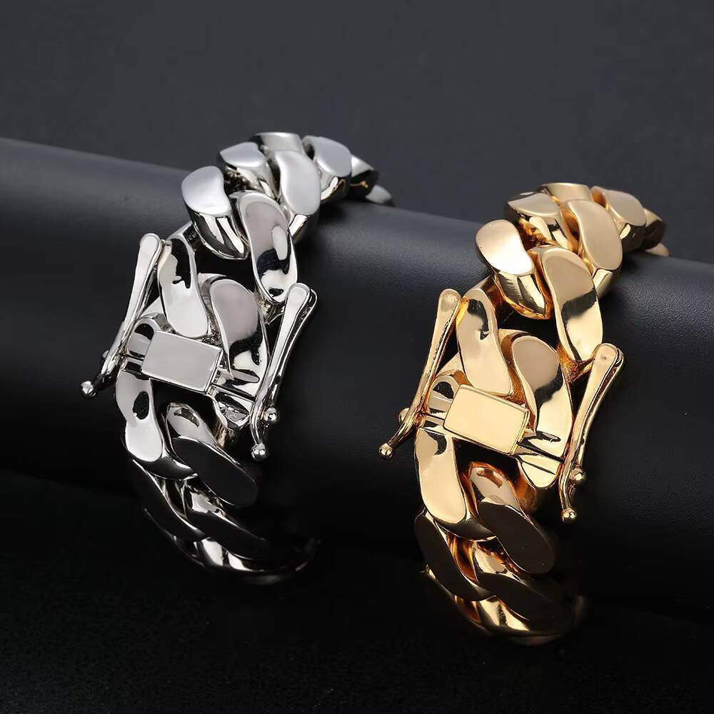 NUOYA 10/12/15/19/22mm Heavy Miami Cuban Link Chain Rose Gold Plated Brass Hip Hop Jewelry Zircon Bracelet Gift