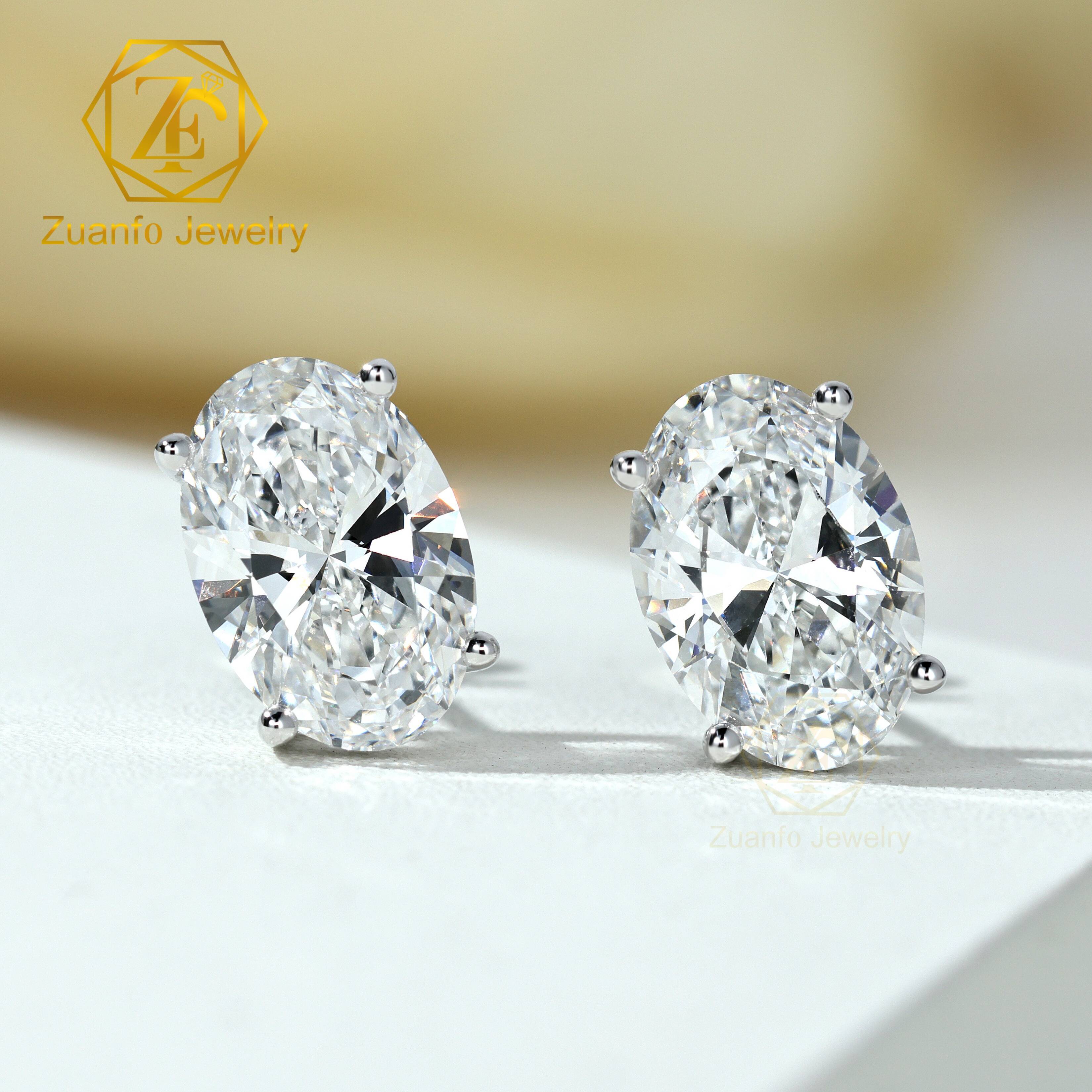 Fine Jewelry Oval Cut Lab Grown Diamond Earrings 1-3ct D Color IGI Certified Luxury Unisex 18K Solid Gold Stud Earrings