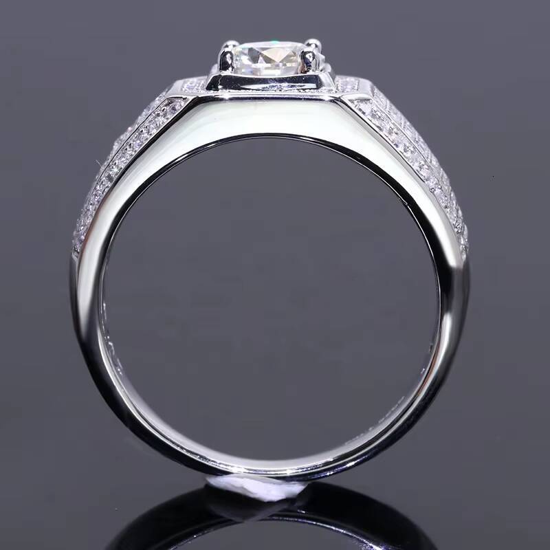 Free Shipping Fashion Men Ring Customized 14k Solid White Gold 1ct 2ct 3 Carats Super White Moissanite Gold Ring for Man