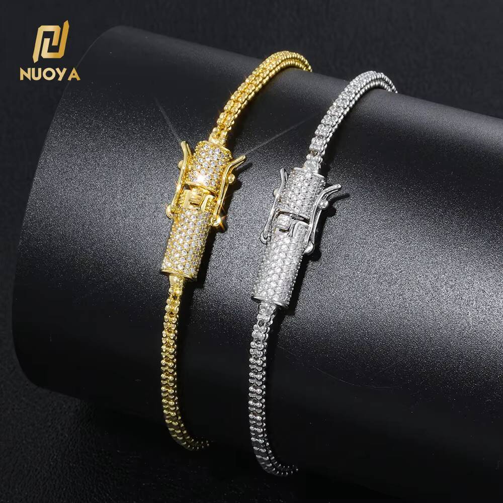 NUOYA Luxury Jewelry Iced Out Diamond Cylinder Clasp Design 25mm Woven Chain Hip Hop Bracelet Daily Casual Wear Gift for Women
