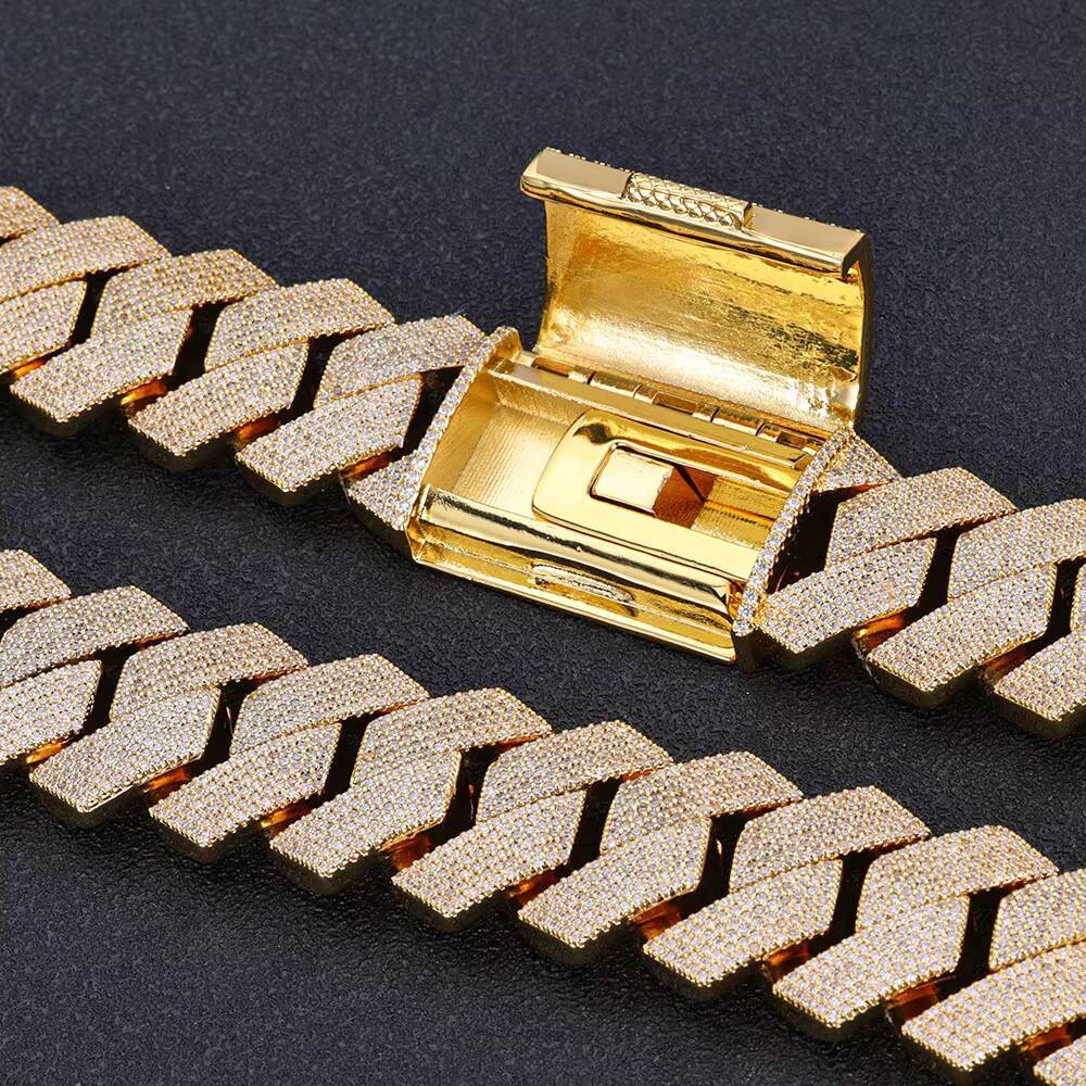 Hip Hop 25mm Chunky Cuban Chain Bracelet Full Iced Fine Jewelry Gold Plated Diamond Prong Cuban Bracelets for Men and Women