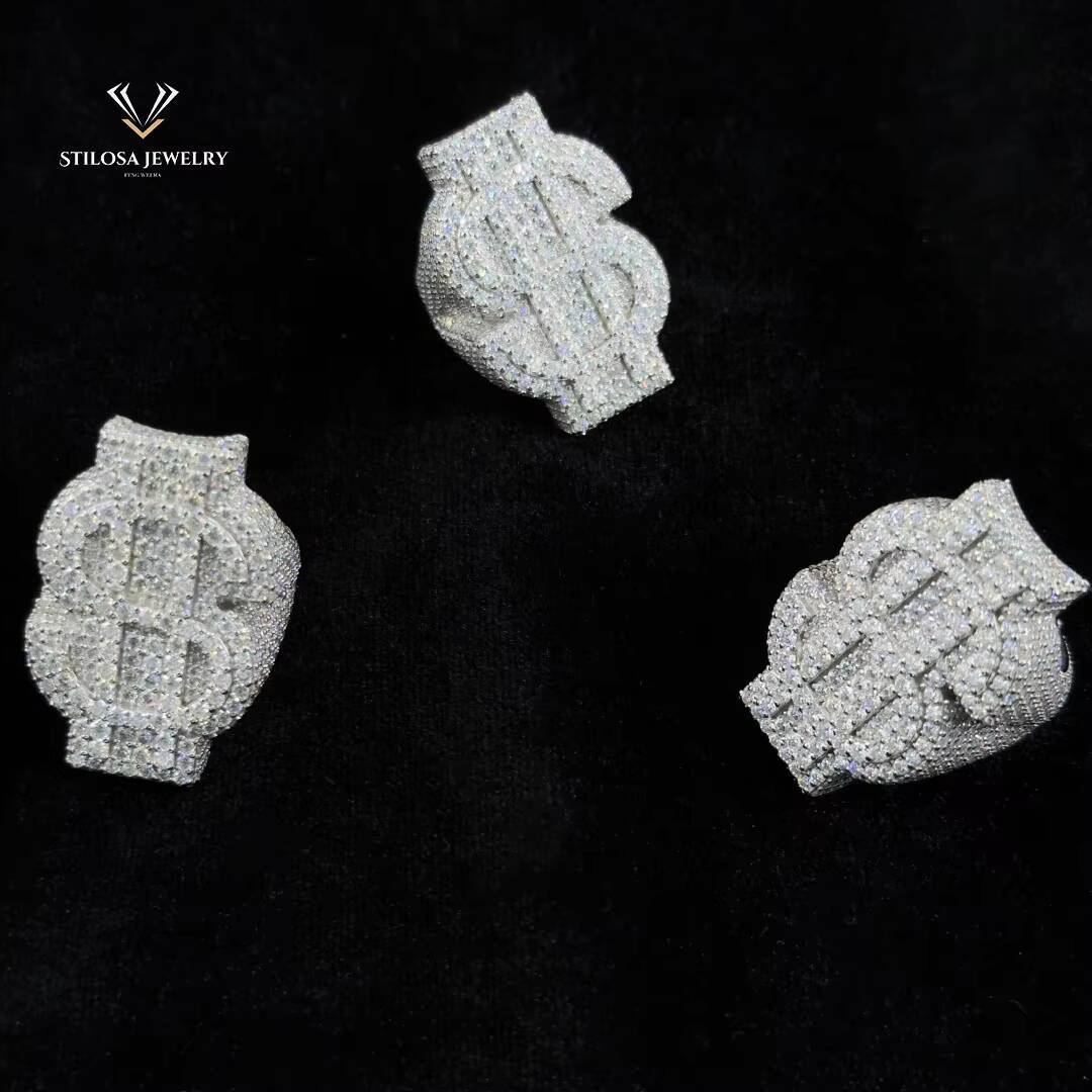 New Arrival Fine Jewelry 925 Sterling Silver Iced Out Diamond Hip Hop Mens Moissanite Iced Out Ring