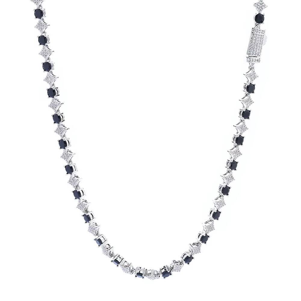 NUOYA High Quality Star Shape Tennis Chain with Black CZ Stone 6mm Silver Plated Tennis Bracelet Hip Hop Jewelry for Women/Men