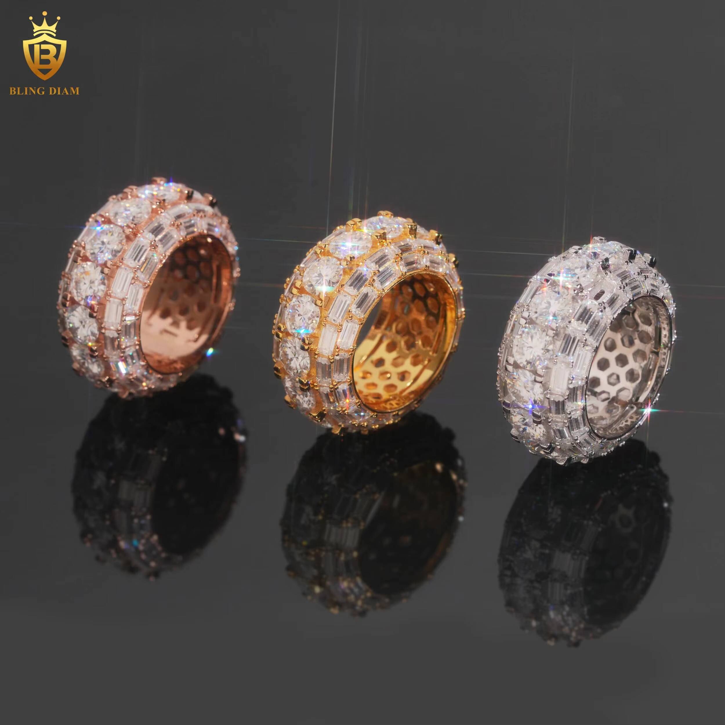 Hip Hop Iced Out 925 Sterling Silver Fine VVS Jewelry Moissanite Rings Iced Out Hip Hop Ring for Men