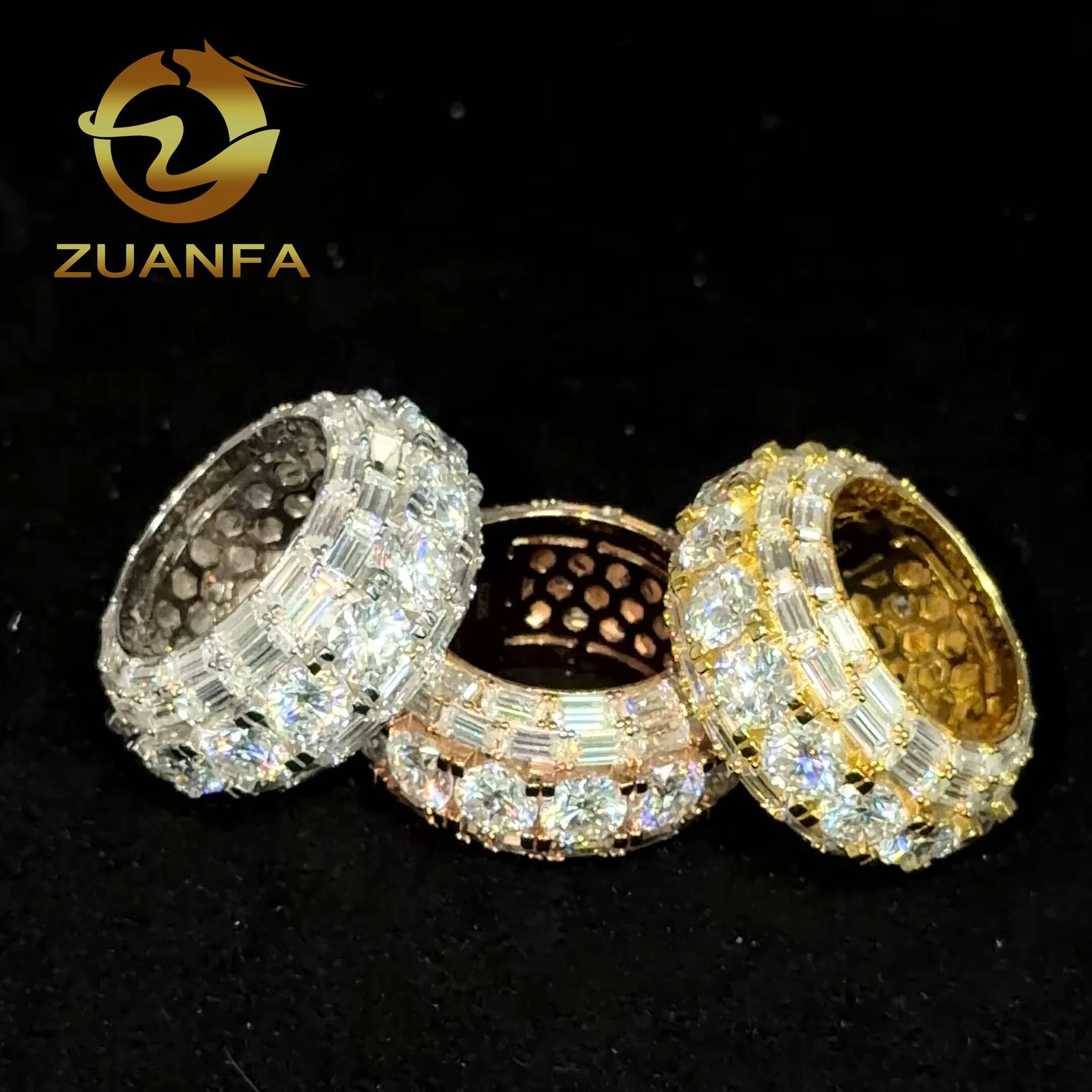 Iced Out Jewelry 925 Sterling Moissanite Silver Hip Hop Ring Mens Cuban Moissanite Ring for Men Pass Diamond Tester