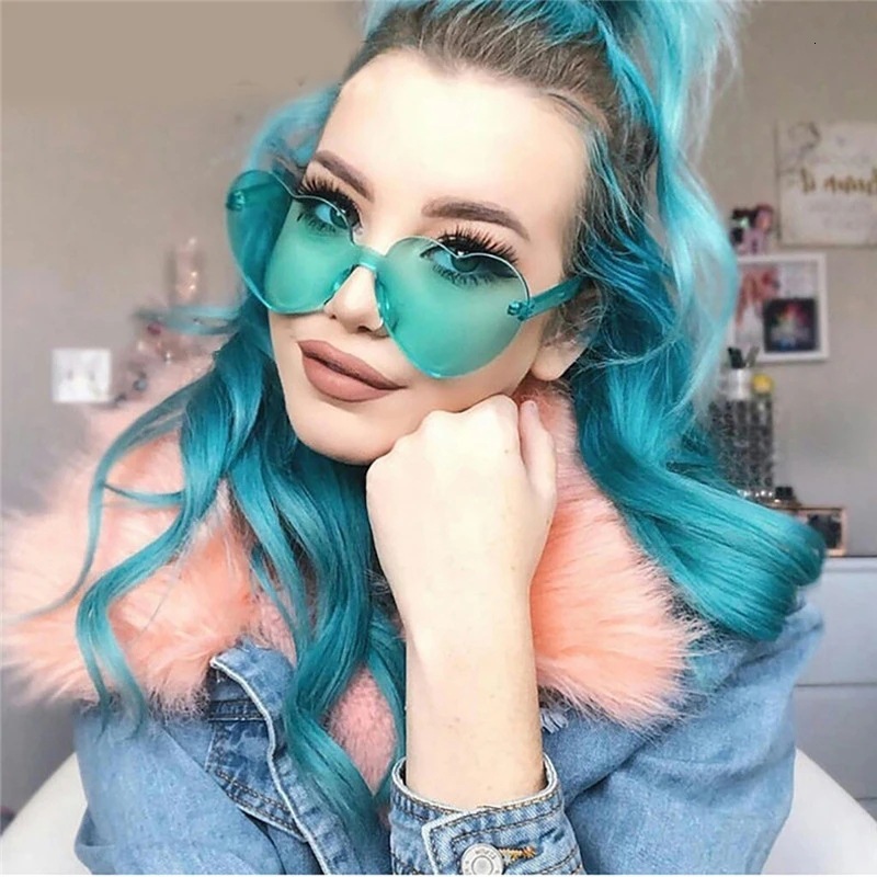 European and American Trendy Heart-Shaped One-Piece Sunglasses, Love-Shaped Glasses, Jelly Color, Rimless Heart-Shaped One-Piece Sunglasses