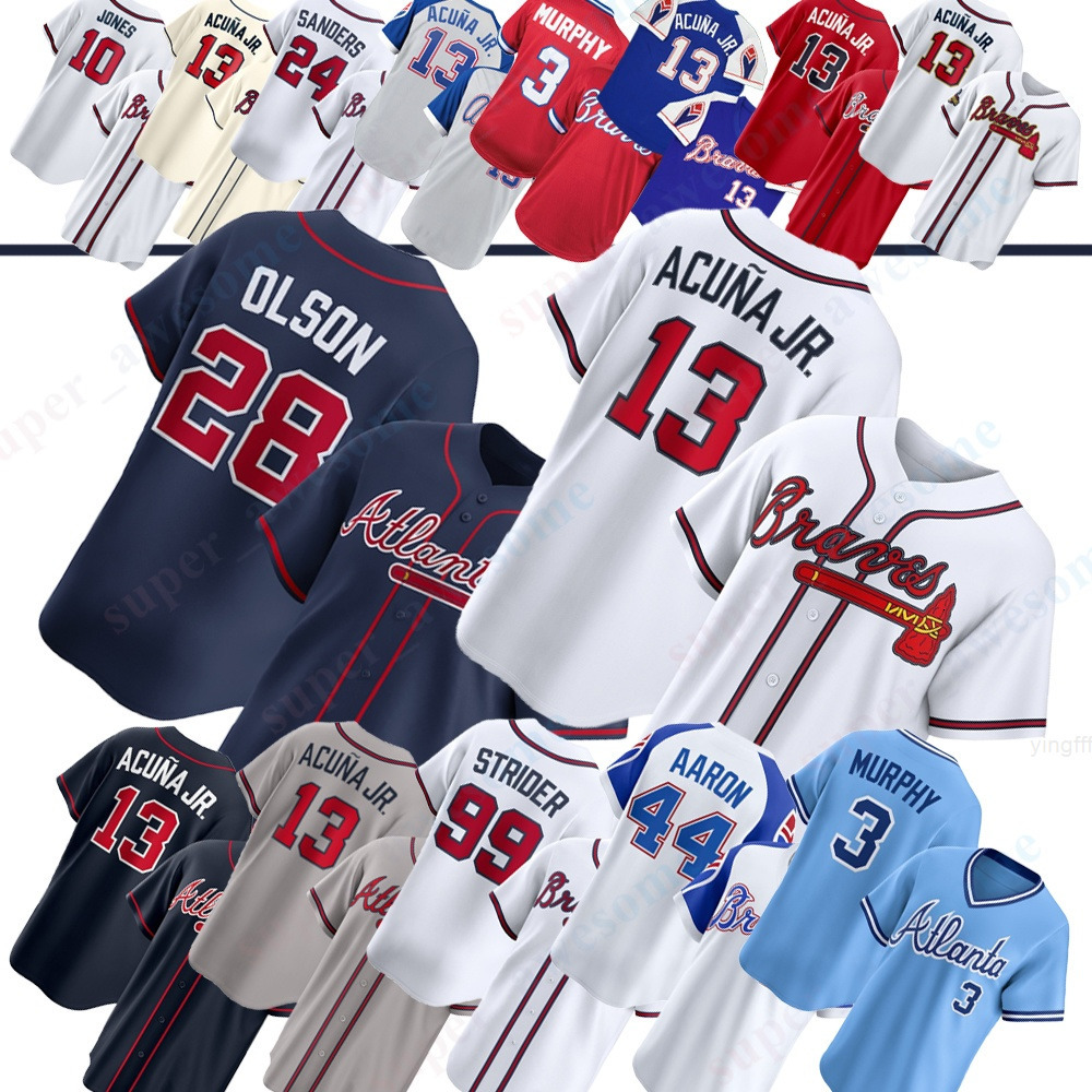 Ronald Acuna Jr Braves Baseball Jersey Matt Olson Ozzie Albies Austin Riley Chris Sale Spencer Strider Michael Harris II Drake Baldwin Dale Murphy Chi