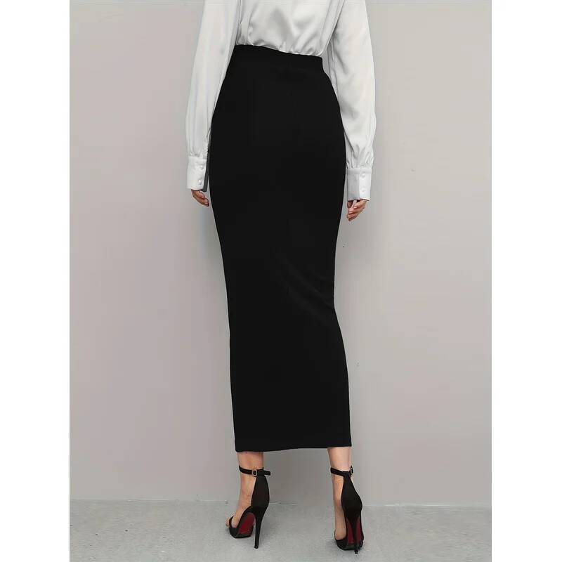 Solid Color Women's Regular Fit Midi 2025 Elastic Waist Casual Office Slimming Elegant Skirt dongdumaoyi