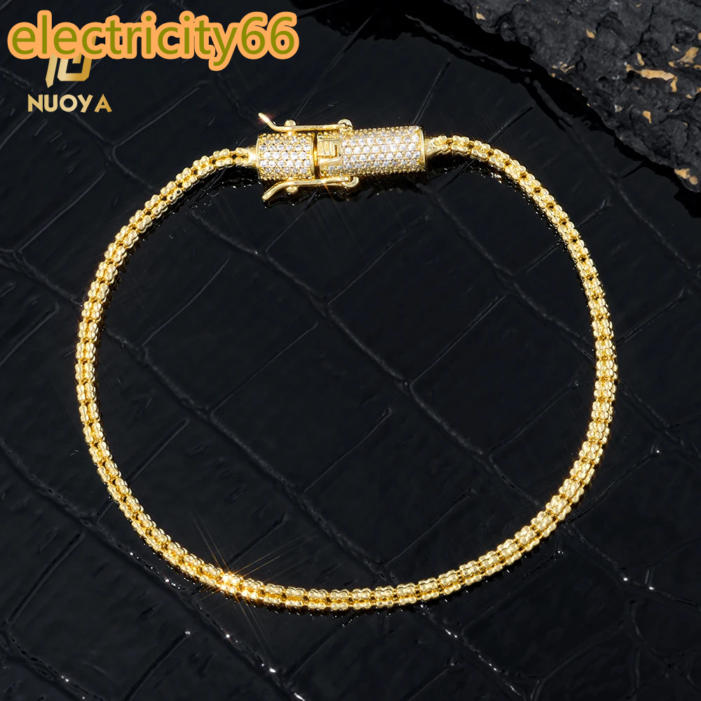 NUOYA Luxury Jewelry Iced Out Diamond Cylinder Clasp Design 25mm Woven Chain Hip Hop Bracelet Daily Casual Wear Gift for Women