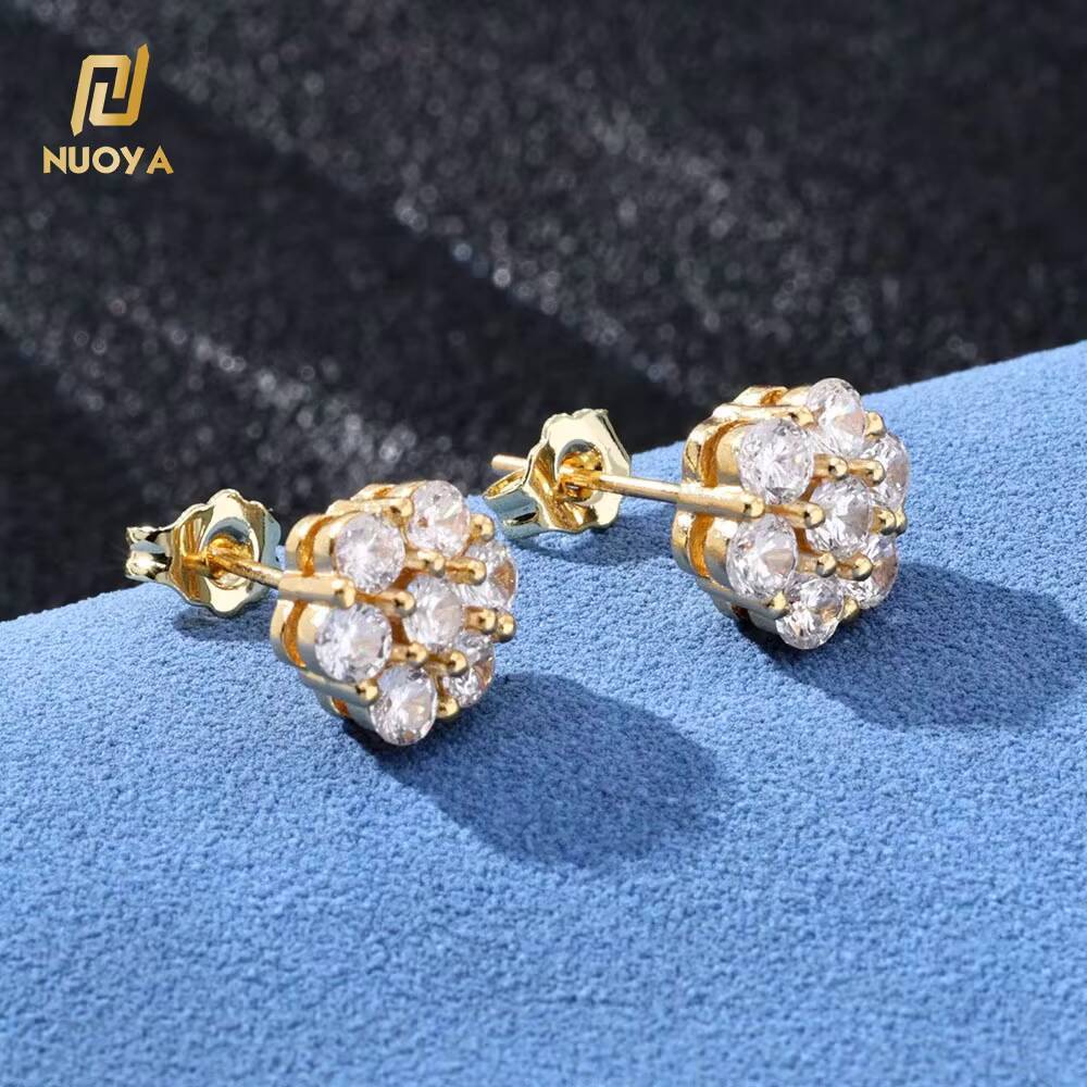NUOYA Fine Jewelry Iced Out Diamond VVS Moissanite Earrings Men 925 Sterling Silver Stud Earrings Women Jewelry