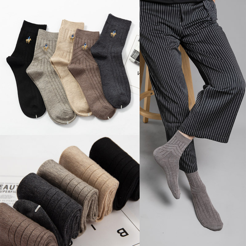 Paul Wool Socks Winter Warm Solid Color Business Wool Mens Socks Double Needle Embroidery Thickened Wool Socks for Men 240805