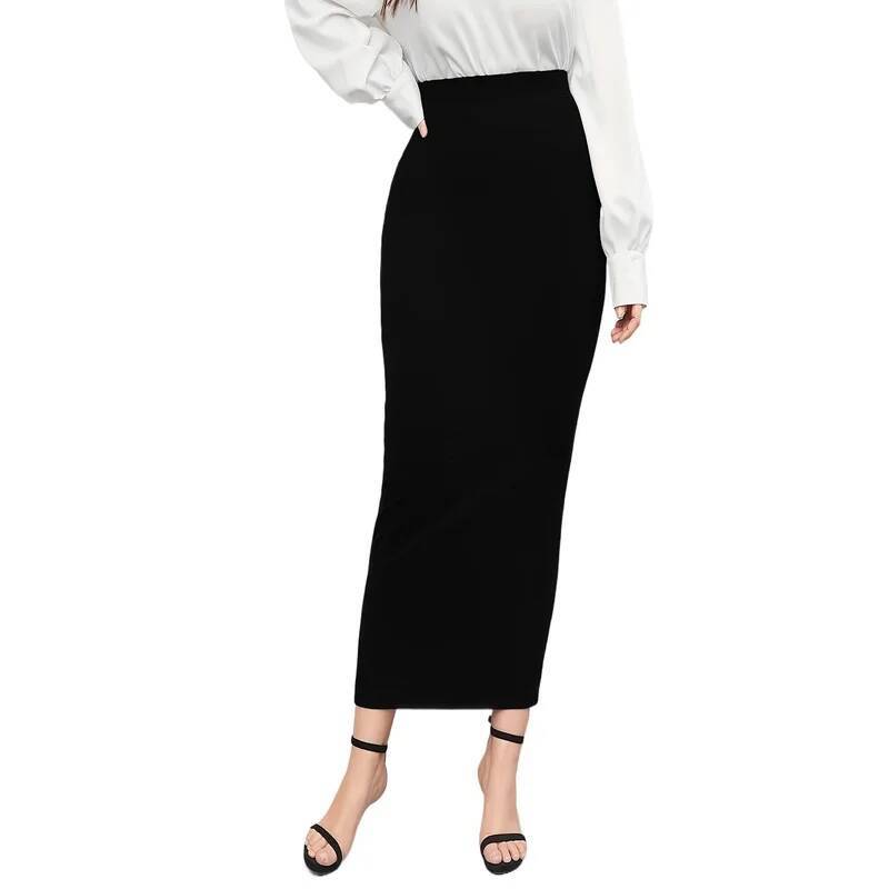 Solid Color Women's Regular Fit Midi 2025 Elastic Waist Casual Office Slimming Elegant Skirt dongdumaoyi